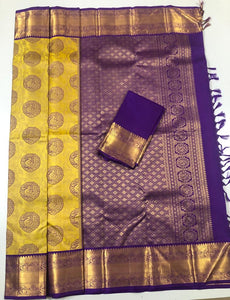 Mustard with Purple Pallu (Embossed)(ARI/3002)