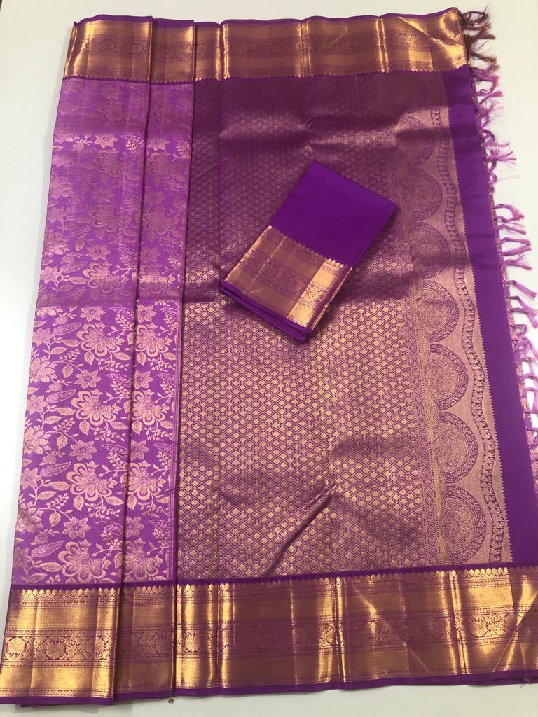 Lavender color with all over flower motif with Lavender Pallu (Embossed)(ARI/3011)