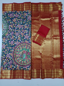 Kalamkari design with Red Pallu (Korvai) (KOD/3023)