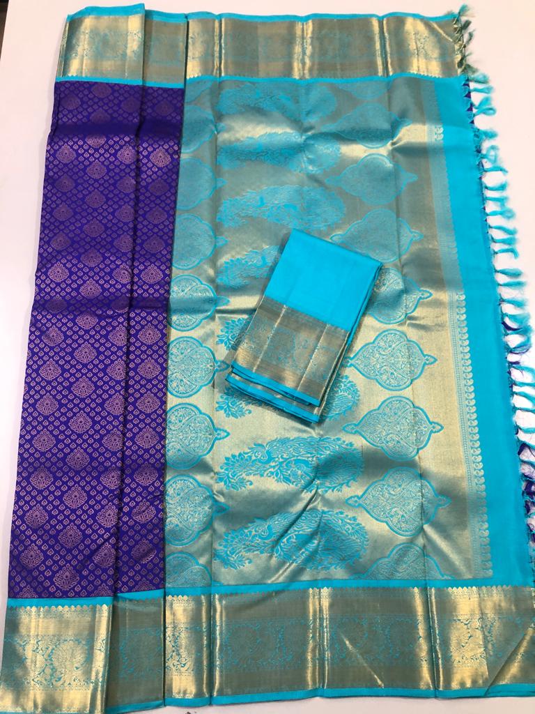 Purple color with all over design with Sky Blue Pallu (Korvai) (KOR/3019)