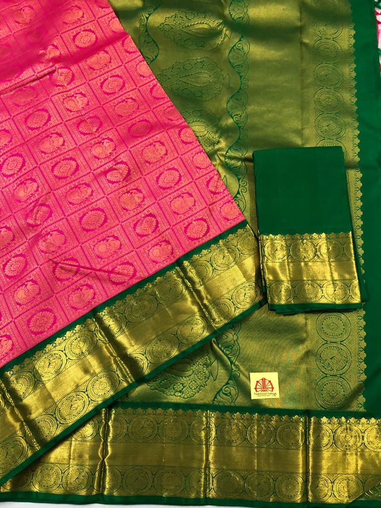 Pink color with all over design with Green Pallu (Korvai) (KOR/3027)