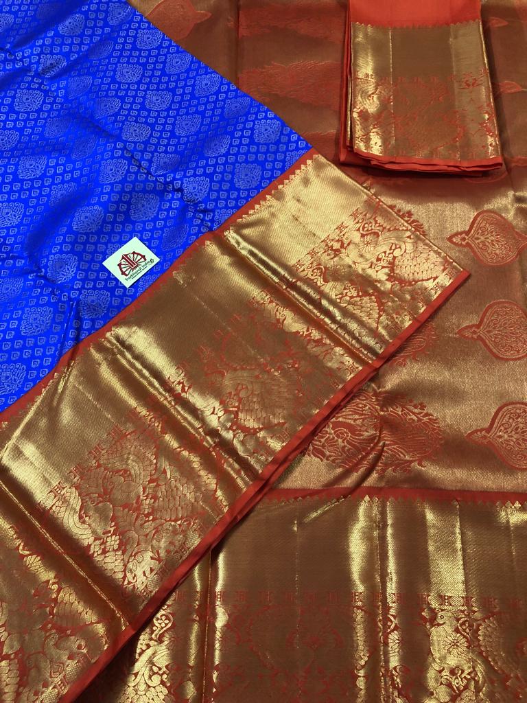 Robin Blue with all over design with Orange Pallu (Korvai) (KOR/3029)