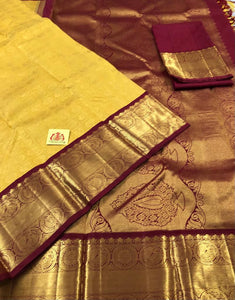 Yellow color with all over design with Maroon Pallu (Korvai) (KOR/3030)