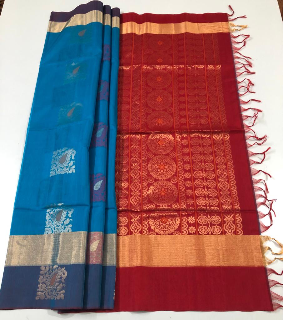 Peacock Blue Color with Red Pallu (SEC/4022)