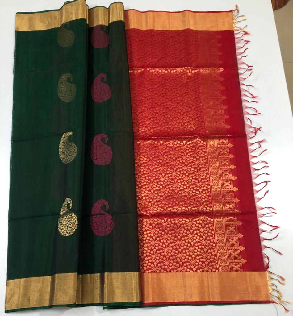 Bottle Green Color with Red Pallu (SEC/4024)