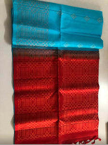 Copper Sulphate Blue with Red Pallu (Turning) (STM/3287)