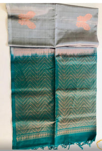 Ash Color with Peacock Green Pallu (Butterfly Motif) (STM/3292)