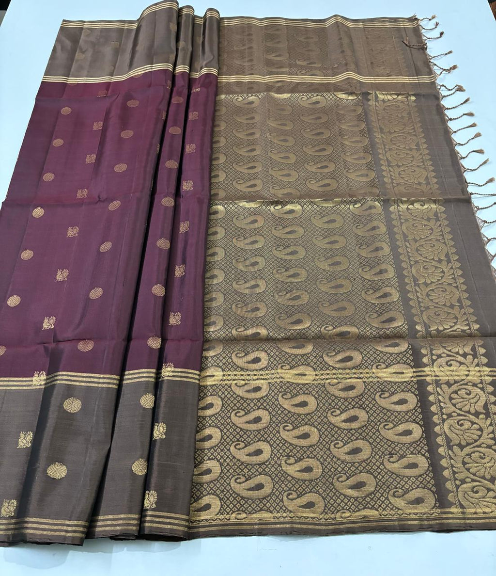 Grape Wine with Ash Golden Zari Pallu (STM/3346)