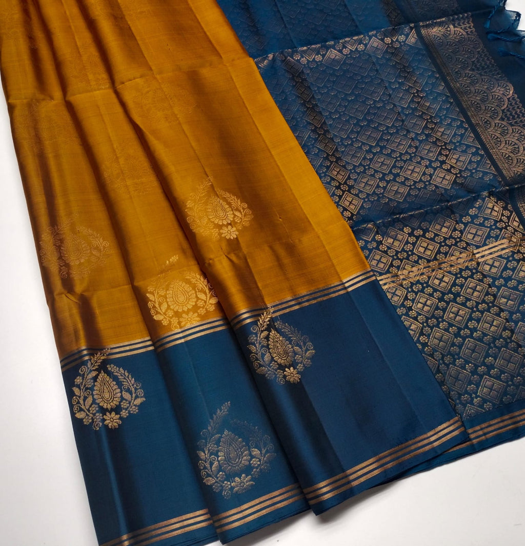 Mustard with Dark Blue Pallu (TURNING) (STM/3355)