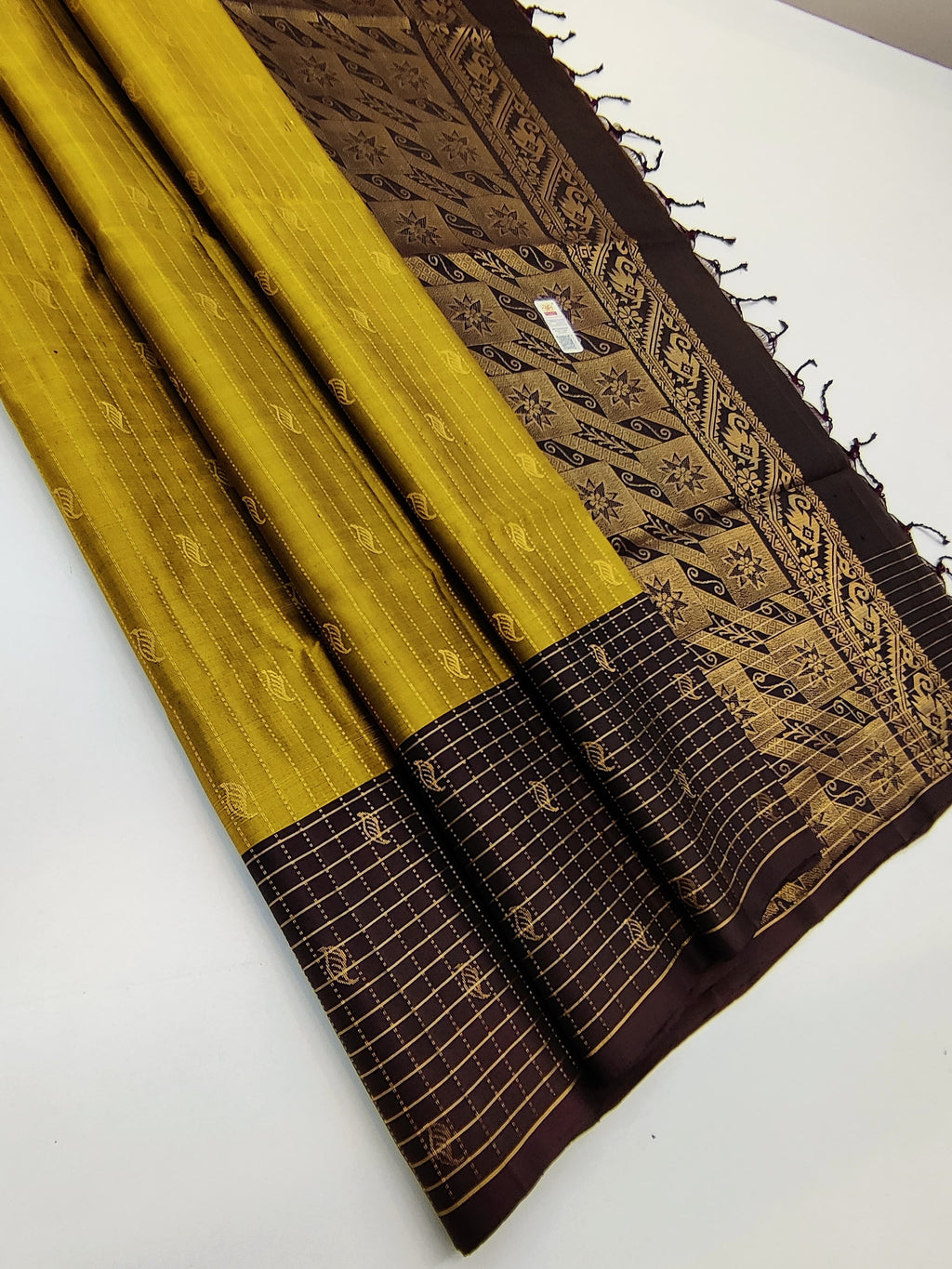 Senha Green with Coffee Brown Pallu (CHECKED TURNING) (STM/33560)