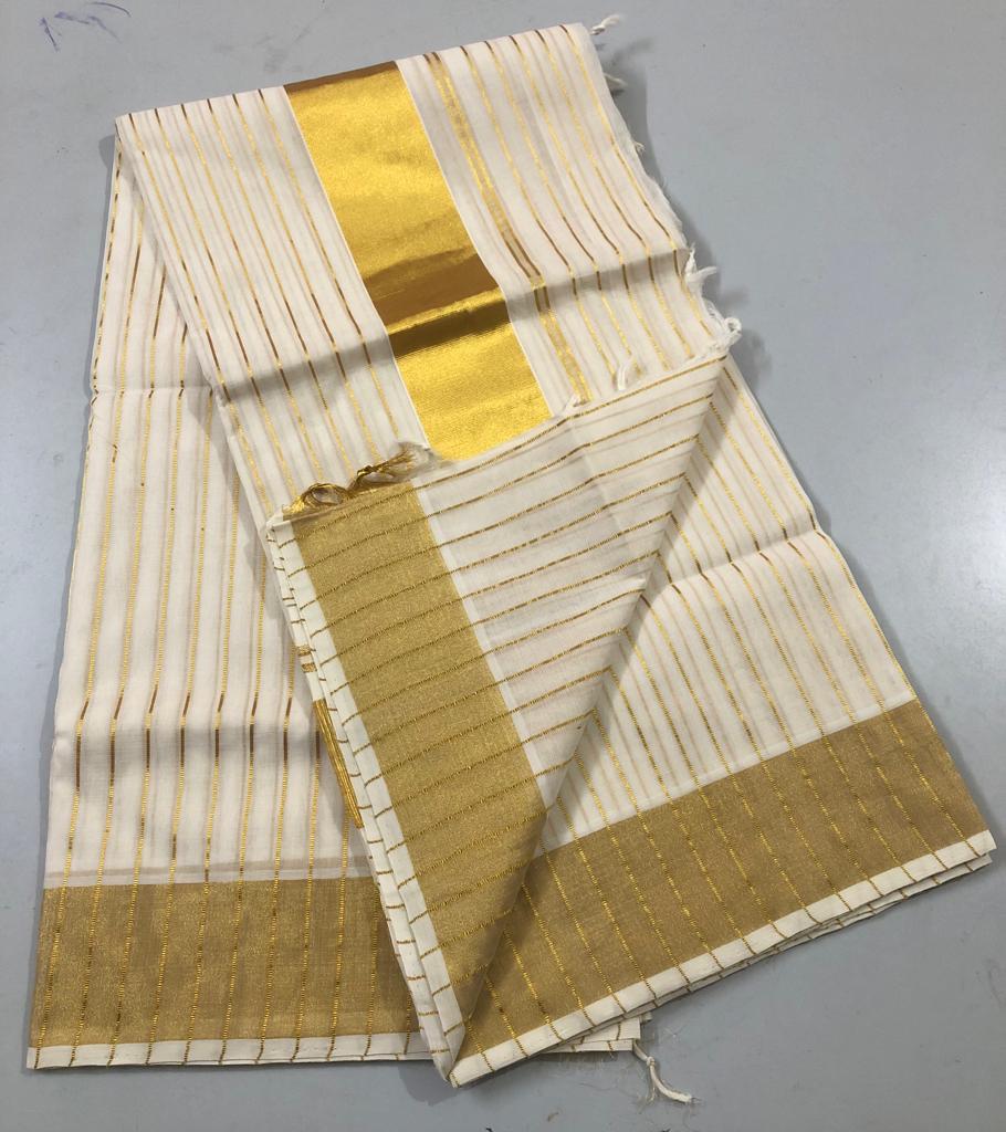 Half White with Golden Strip Saree with all over the body (KRL/2001)