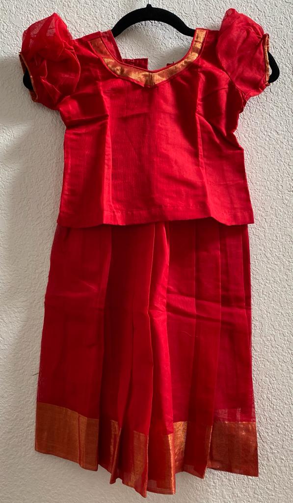 Red with Gold Zari - Pavadai Chattai Set (PD/2027)