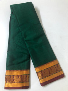 Bottle Green Saree with Maroon Pallu (Without Blouse) (SHI/3014)