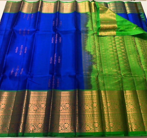 Banarasee Chiffon Floral Zari Buti & Border Saree-Lime Green