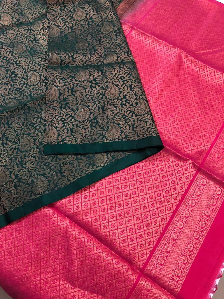 Bottle Green with Rani Pink Pallu (All Self) (STM/3158)