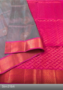 Ash with Copper and Silver Butta with Pink Pallu  (Jacquard Border) (STM/3184)