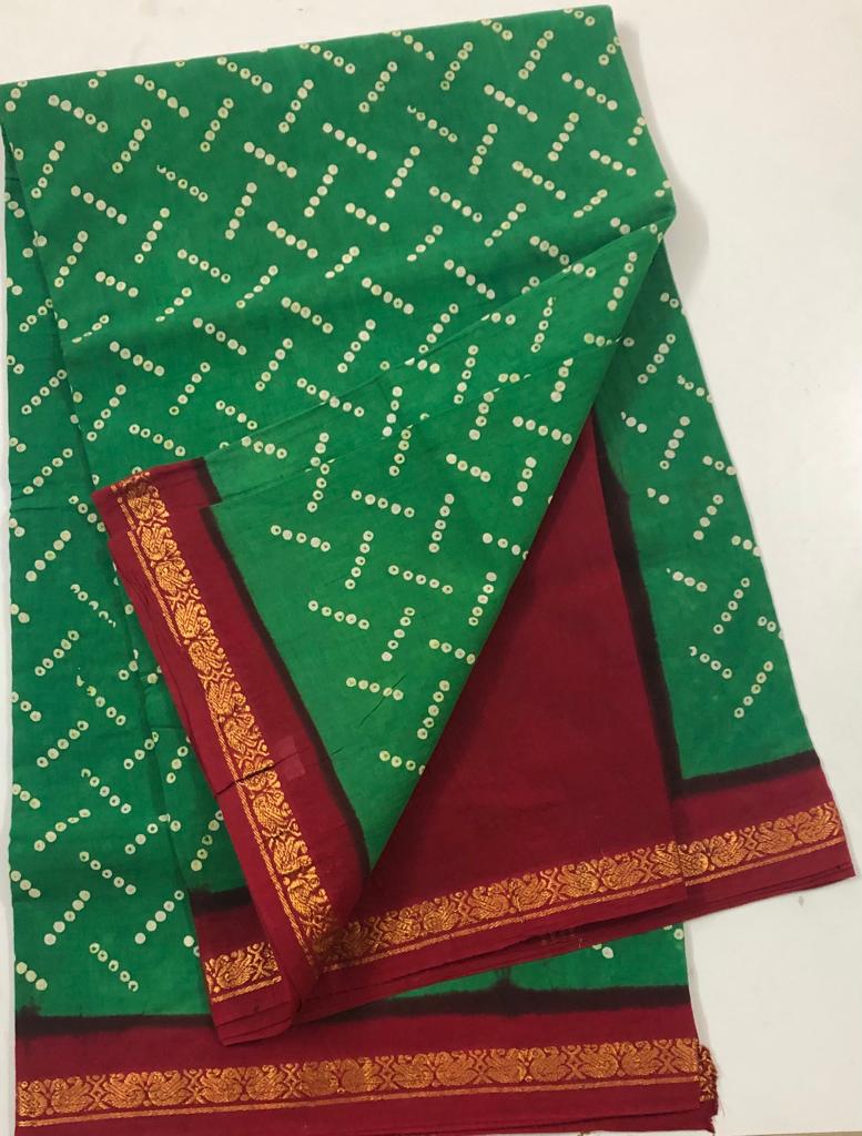 Parrot Green Saree with White Butta with Maroon Pallu (SUN/2018)